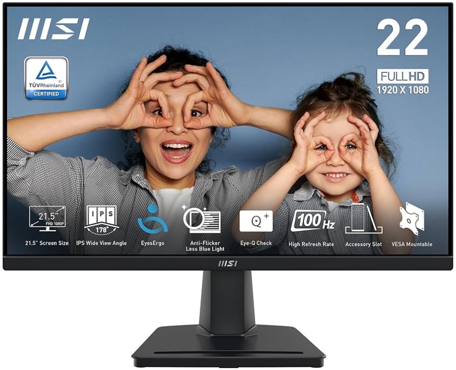 Monitor Plano MSI PRO MP225 SERIES, 21.5" IPS (1920x1080),100 Hz, HDMI, Color Negro